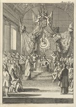 Charles II, King of Spain, listens from his throne to the terms of the Peace of Nijmegen, Caspar