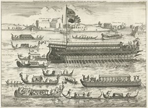 Bucentaurus surrounded by fourteen gondolas, Caspar Luyken, Pieter Mortier, 1695