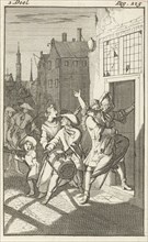 Rosamire kidnapped by Clitander, Caspar Luyken, Pieter van Rijschooten, 1695