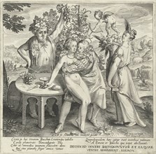 Man nurtures love with wine and bread, print maker: Nicolaes de Bruyn, Assuerus van Londerseel,