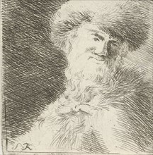Portrait of an unknown man with fur hat, Simon Klapmuts, 1744 - 1780