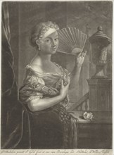 Young woman with fan, Jacob Gole, 1670 - 1724