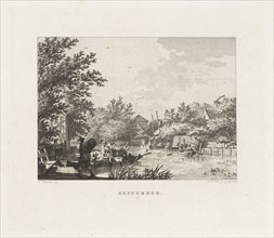 Figures carrying baskets of fruit on a river, Izaak Jansz. de Wit, 1806