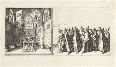 The tomb in the church and the head of the funeral procession, 1623. Simon Frisius, Hendrick
