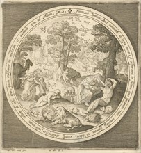 Sixth day of creation: God creates the animals and Adam and Eve, print maker: Nicolaes de Bruyn,