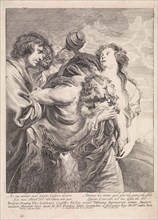 Drunken Silenus supported by Bacchantes, Franciscus van der Steen, Gerard van Keulen, 1643 - 1672