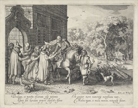 The prodigal son says goodbye to his father, Claes Jansz. Visscher (II), Willem Janszoon Blaeu,
