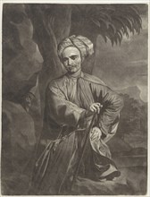 Portrait of an Oriental with a turban, print maker: Arnout Rentinck, 1722 - 1775