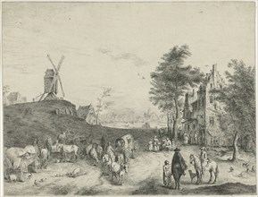 Inn and windmill, S. Le Masurier, Jan Brueghel (II), 1720 - 1820