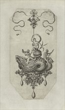 Pendant with dragon with a double shell on his back, print maker: Adriaen Collaert, Hans Collaert