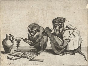 Two monkeys making music, Quirin Boel, David Teniers (II), unknown, 1635 - 1690
