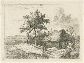 Three figures at a farm, Gerrit Jan Michaelis, 1785 - 1857