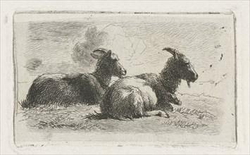 Two reclining goats, Simon van den Berg, 1822-1899
