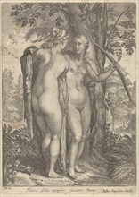 Diana and a nymph before a tree, Jan Saenredam, Johannes Janssonius, Justus Danckerts, 1616