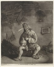 Man with a beer jug, print maker: Dirk Koedijck, Isaac van Ostade, 1730