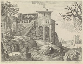 Italian landscape with an inn, Willem van Nieulandt (II), H. Bonnart, Lodewijk XIV (koning van
