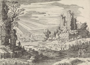 Italian Landscape with Tobias and the Angel, William of Nieulandt II, H. Bonnart, Louis XIV King of