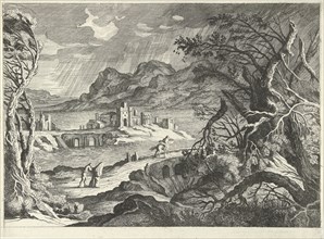 Italian landscape in the storm, Willem van de Lande, Adriaen van Nieulandt (I), 1635 - 1650