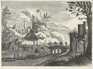 Italian landscape with a city, Willem van de Lande, Adriaen van Nieulandt (I), 1635 - 1650