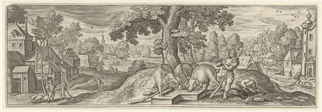 The prodigal son as a swineherd, Julius Goltzius, Hans Bol, Claes Jansz. Visscher (II), c. 1560 -