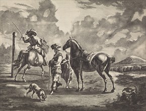 Landscape with two horses, Jan de Visscher, Pieter Schenk (I), 1675 - 1711