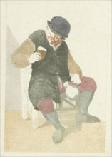 Seated farmer with pitcher, Cornelis Ploos van Amstel, Adriaen van Ostade, 1763 - 1768