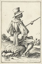 Sitting soldier seen from the back, Anonymous, 1610