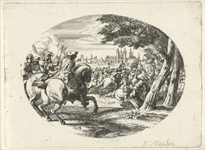 Siege of a city, print maker: Jan van Huchtenburg, Adam Frans van der Meulen, 1674 - 1733