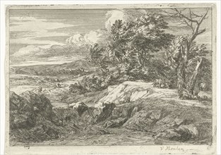 Landscape with figures, Jan van Huchtenburg, Adam Frans van der Meulen, 1674 - 1733