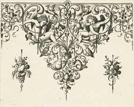 Ornament featuring two cherubs, Michiel le Blon, Anonymous, Balthasar Caymox, after 1611-1635