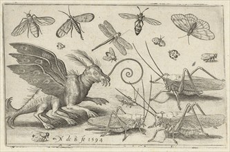 Locusts and fantasy creature with wings, Nicolaes de Bruyn, 1594