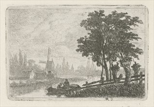 Boat at the waterfront, print maker: Hermanus Jan Hendrik van Rijkelijkhuysen, 1823 - 1883
