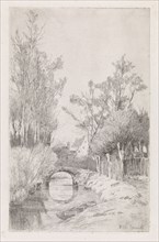 Landscape with stone bridge, Willem Oppenoorth, 1862 - 1905