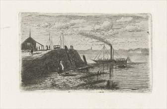 River View with a steamer, Joseph Hartogensis, 1854