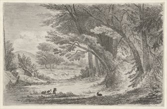 Forest Edge with rabbits, Jan Bos Wz., C. 1847 - c. 1897