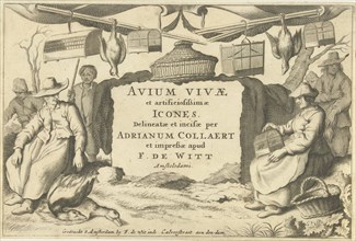 Title print with bird catchers and bird sellers, Anonymous, after 1659-1706