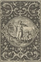 Medallion which Venus with the Paris Apple in her hand and Amor by her side, print maker: Adriaen
