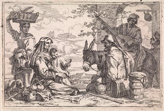 Travellers rest before an inn, Jan Baptist de Wael, 1642 - 1669