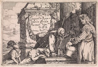 Hunter drinks from fountain, Jan Baptist de Wael, unknown, 1642 - 1669