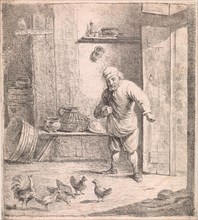 Feeding the chickens, David Teniers (II), Anonymous, 1626 - 1740