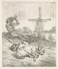 Resting hunter with sleeping dogs, Wouter Johannes van Troostwijk, 1808