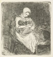 Woman sitting with a child in her arms, Bernardus Johannes Blommers, 1855-1914