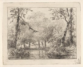 Forest scene with pond, Andreas Schelfhout, 1852