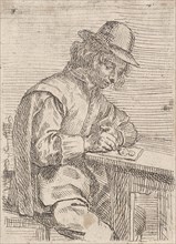 Drawing man wearing a hat, print maker: Peter Snijers