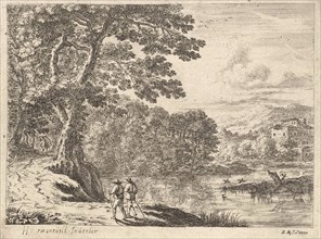 Landscape with a peddler and walkers, Anonymous, Herman van Swanevelt, Herman van Swanevelt, 1726 -