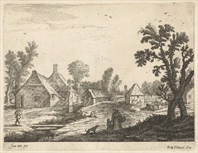 Village with woman and child in the village street, Jan van Goyen, Reinier and Josua Ottens,