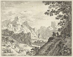 A river landscape with travelers, Jan van Aken, Nicolaes Visscher (II), 1624 - 1661