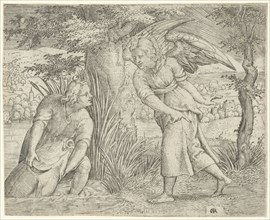 Tobias and the fish, print maker: Cornelis Massijs, 1544 - 1556