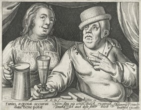 Drinking man and woman, Nicolaes de Bruyn, Claes Jansz. Visscher (II), Assuerus van Londerseel,