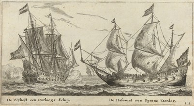 The ships Freedom and The Greyhound, print maker: Reinier Nooms, Cornelis Danckerts I possibly,